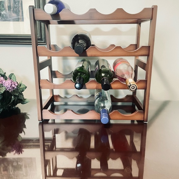 Free Standing Wine Rack - 16 Bottle - Bamboo Display Shelf - Picture 3 of 6